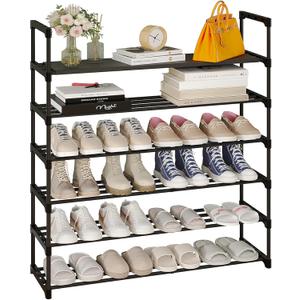 Calmootey 6-Tier Shoe Rack, Tall Large Capacity 30 Pairs Shoes Storage Organizer, Stackable Wide Shoe Shelf for Entryway, Hallway, Black