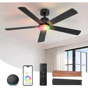 Linkind Matter 52" Smart Ceiling Fan with Lights and Remote, Black