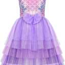 LQSZ Girls Sparkle Mermaid Tutu Dress Tank Top Birthday Party for Toddlers Kids 3-12 Years Playwear Photo Shoot (Purple)