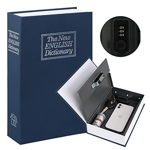 KYODOLED Diversion Book Safe with Combination Lock, Safe Secret Hidden Metal Lock Box,Money Hiding Box,Collection Box,9.5" x 6.2" x 2 .2" Navy Large
