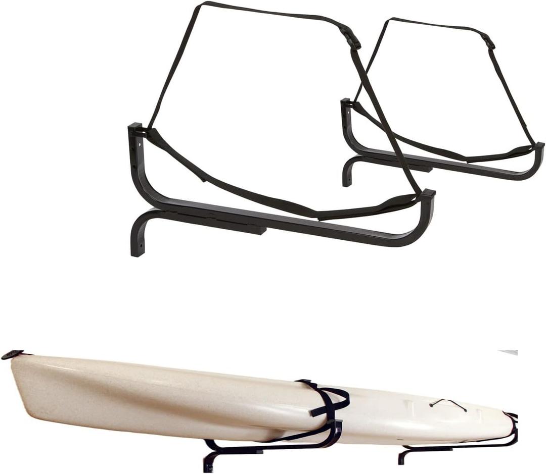 Suspenz Kayak Storage Rack, Wall Mount, Black Powder-Coated Steel, Canoe Hooks, Ideal for Storing Canoes, Large Kayaks, Paddle Boards & Cargo Boxes - Indoor & Outdoor Use (12-0104), 15''H, 125Lb Capacity