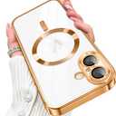 Designed for iPhone 17 Case Magnetic, Compatible with Magsafe, Camera Control Button, Camera Lens Protector, Clear Soft TPU Plated Phone Case for iPhone 17, Gold