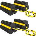 2 Pair Rubber Heavy Duty Dual Wheel Chocks Front and Back, RV Leveling Blocks Non Slip Base with Nylon Rope Yellow Reflective Tape for Travel Trailers, Car, Camper, Truck (4 Pack)