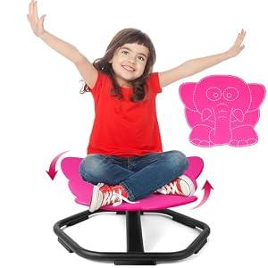 TERRAMUS Flower Swivel Chair for Kids, 360° Spinning Seat, Autism Sensory Spin Chair, Toddler Sit and Spin Wobble Seat, ADHD Toy Chairs, Play Equipment Relief Motion Sickness for Boys Girls (Red)