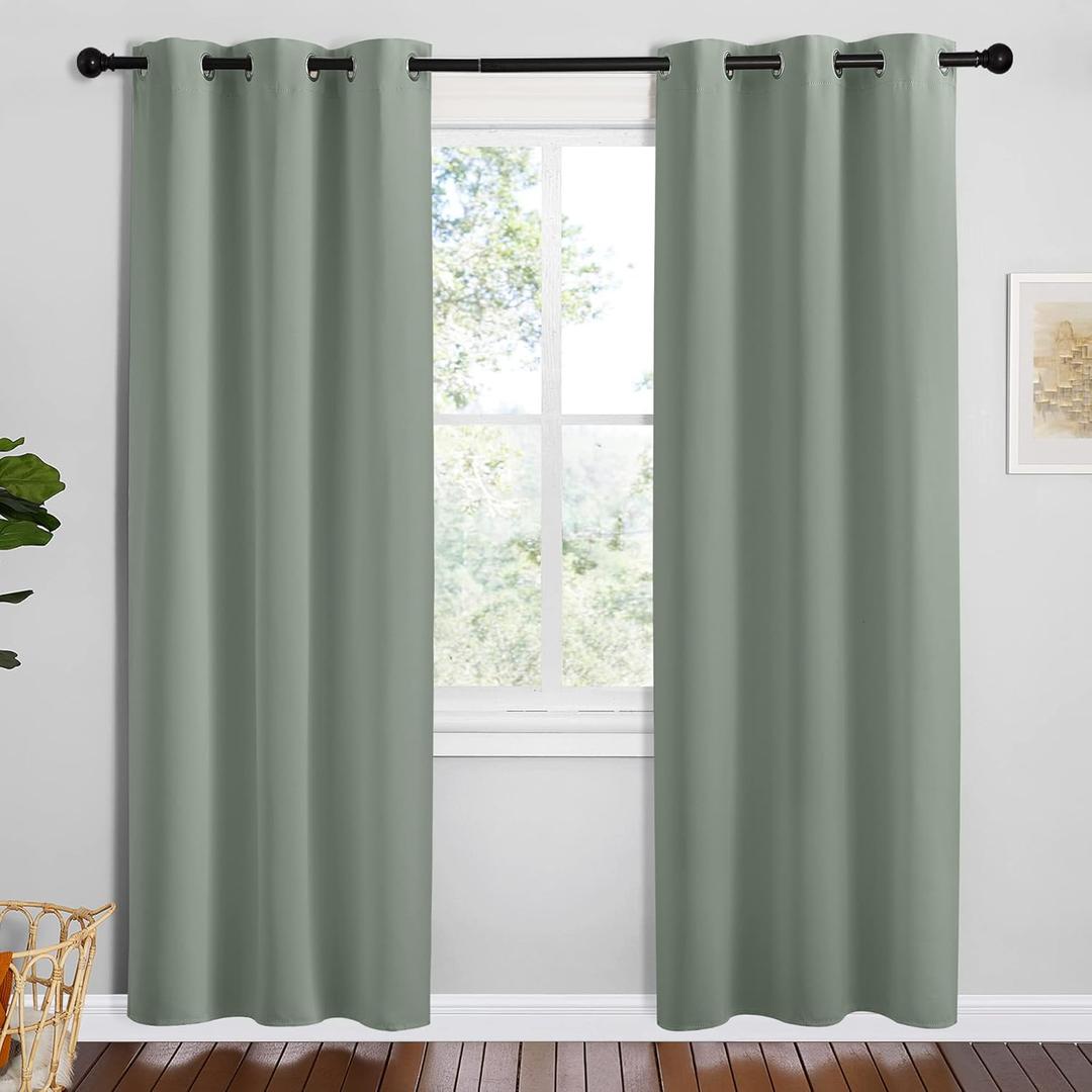 NICETOWN Greyish Green Room Darkening Curtains for Kitchen, Set of 2, 42 inches Wide by 78 inches Long, Window Treatment Thermal Insulated Solid Grommet Room Darkening Curtains/Drapes for Bedroom