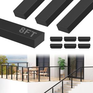 BLIKA 4Pack 8FT Stainless Steel Cable Railing Handrail, Black Rectangular Handrail Flat Top Rail with End Caps for Deck Stair Cable Railing System, Deck Hand Rails for Indoor/Outdoor, BL01-T