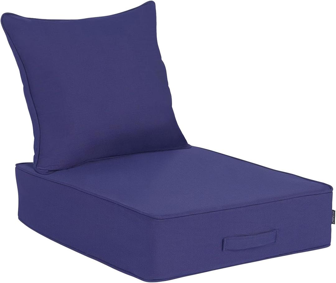 Outdoor Olefin Water-Resistant Deep Seat Cushion Set, 23''x 26''x 6'' Weather and Fade Resistant Patio Furniture Seat Cushion, Thickened Sofa Chair Pad with Straps for Lawn, Garden, Dark Blue