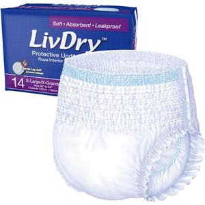 LivDry Adult Incontinence Underwear, Extra Absorbency with Overnight Comfort Bundle - Extra Large, Bag