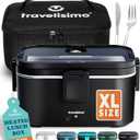 TRAVELISIMO Extra-Large Electric Lunch Box For Adults Holds up to 8 Cups - 100W Heated Lunch Box For Men 1.8L, Portable Food Warmer for Travel & Work, Loncheras Electricas Para Calentar Almuerzo (Black)