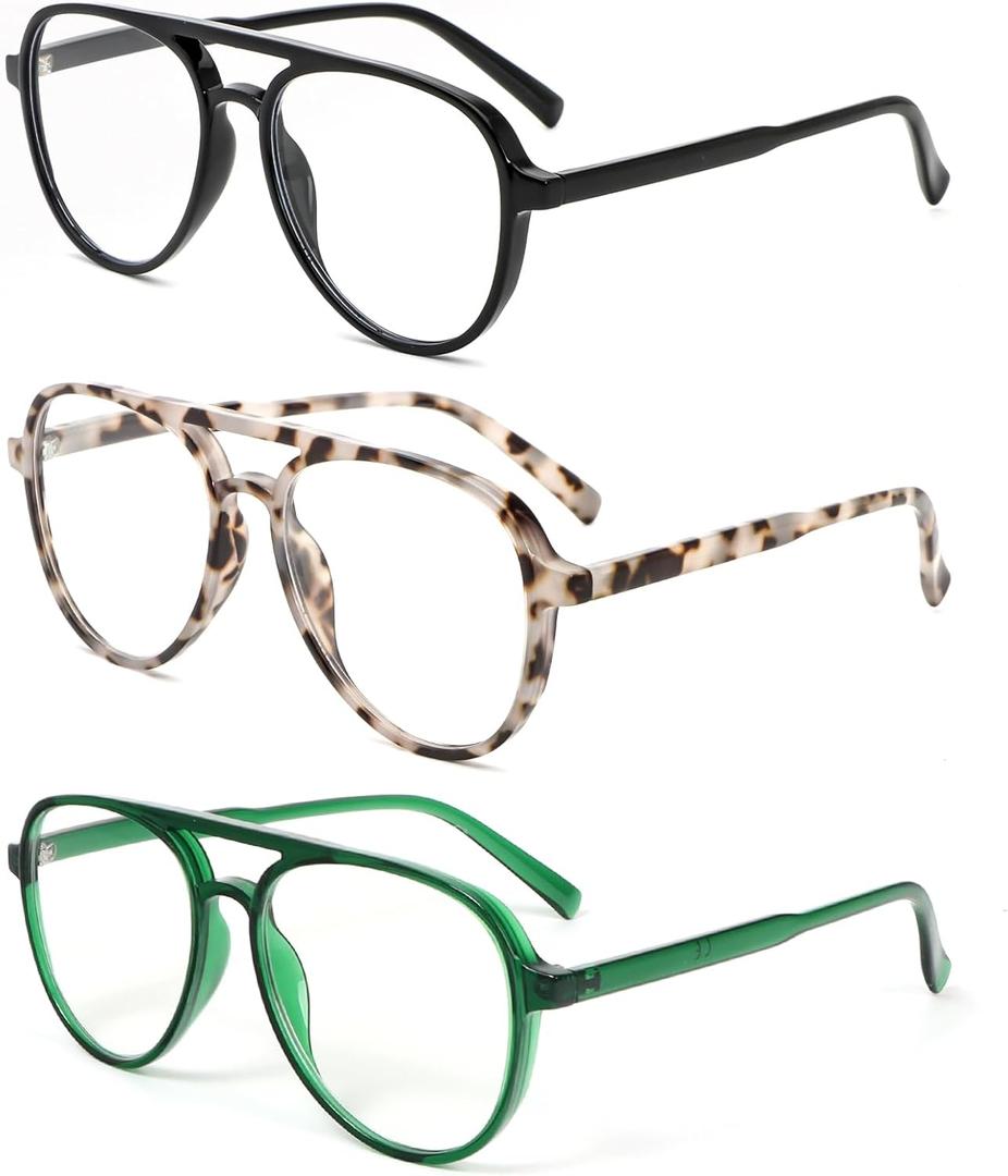 DXYXYO Retro Aviator Reading Glasses for Women, Mens Lightweight Blue Light Blocking Computer Readers (Black+grey Leopard+green) +3.0