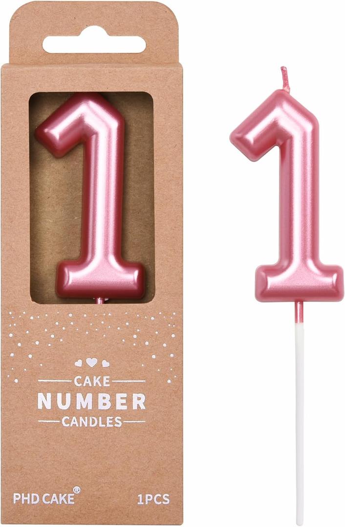 PHD CAKE 2.76 inch Classical Pink 1 Number Birthday Candles, Pink Number Candles, Cake Number Candles, Party Celebration