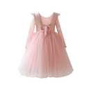 Tutu.kk Kid Girls Tutu Dress Lace Bow Tie-Back Straight Tulle Long Sleeve Flower Girl Dresses for Party Pink 6-8T