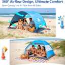 2026 Upgraded Beach Umbrella Canopy with UPF 50+ UV Protection Portable Beach Tent for Sun, 360 Ventilation, 4 Sandbags, Dual Pockets, Stakes & Ropes, 90.5*59*53 inch for 3 People