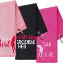 Moukeren 3 Pack Funny Golf Embroidered Towels for Bags with Clip Golf Gift for Men Women Birthday Fan Retirement Mothers Day (Black, Hot Pink, Pink, Elegant Style)