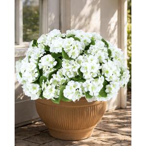 Artificial Flowers for Outdoors 6 Bundles of UV-Resistant Artificial Geraniums, Realistic Silk Flowers for Front Porch, Patio, Garden, Window Boxes & Hanging Baskets (White, 6)