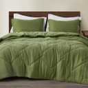 Chezmoi Collection Skye 3-Piece Breathable Lightweight Cotton Gauze Comforter Set Queen, Olive Green Reversible Soft Washed 100% Cotton Muslin Thin Comforter, 130GSM Fill Summer Blanket