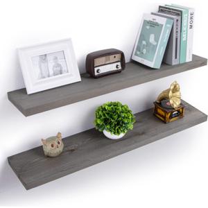 Axeman Floating Shelves for Wall - 36 Inch Grey Wood Shelves for Wall Set of 2-36W x 8D Farmhouse Floating Wood Shelves for Living Room Bedroom Laundry Room Garage Farmhouse (36inch, Grey Wash)