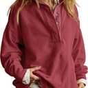 Gacaky Sweatshirt for Women Oversized Casual Long Sleeve Button Henley Neck Pullover Tops Fashion Outfits Clothes (Small, Burgundy)