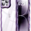3 x SKYLMW Compatible with iPhone 14 Pro Case, Kawaii Cute Curly Wave Frame Luxury Plating Edge, Stylish Glossy Clear Back, Soft TPU Shockproof Protective Cases for iPhone 14 Pro, Purple