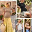 Ficerd 3 Pack Women's Maternity Shirts Short Sleeve Ribbed Pregnancy Tops Crew Neck Basic Tees Summer Mama Clothes(Khaki, White, Black,Small) (S)