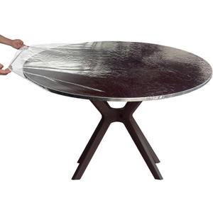 Round Clear Vinyl Fitted Tablecloth Waterproof Oil-Proof Heavy Duty Elasticized PVC Table Cover Elastic Edge Design Plastic Tablecloth, Indoor/Outdoor Use. (Fits 57" to 65" Diameter Tables)