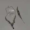 EVER FAITH Rhinestone Crystal Bridal Art Deco Floral Wave Teardrop Necklace Earrings Bracelet Jewelry Set (Green Black-Tone)