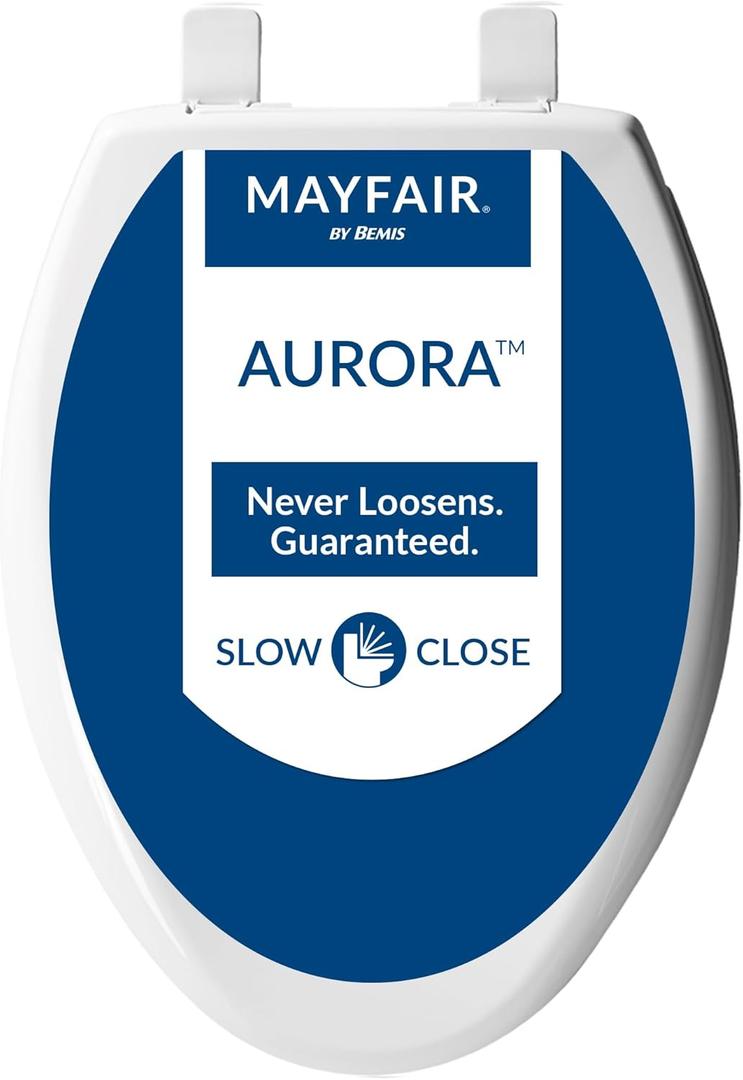 Mayfair 16.5" Slow Close Toilet Seat, Easy Clean Hinges and Adjustable Perfect Fit Plastic Seat, Made in USA, Elongated, White