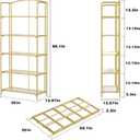 Crofy Folding Bookshelf for Living Room, 5 Tier Gold Collapsible Book Shelf for Home Office, Portable Bookcase Storage Organizer, 5 Tier Wider