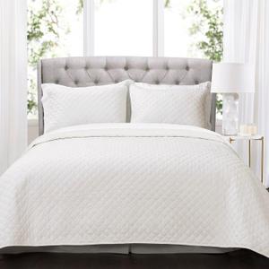 Lush Decor Ava Quilt Diamond Pattern Solid 3 Piece Oversized Bedding Blanket Bedspread Set - Full/Queen - Off-White