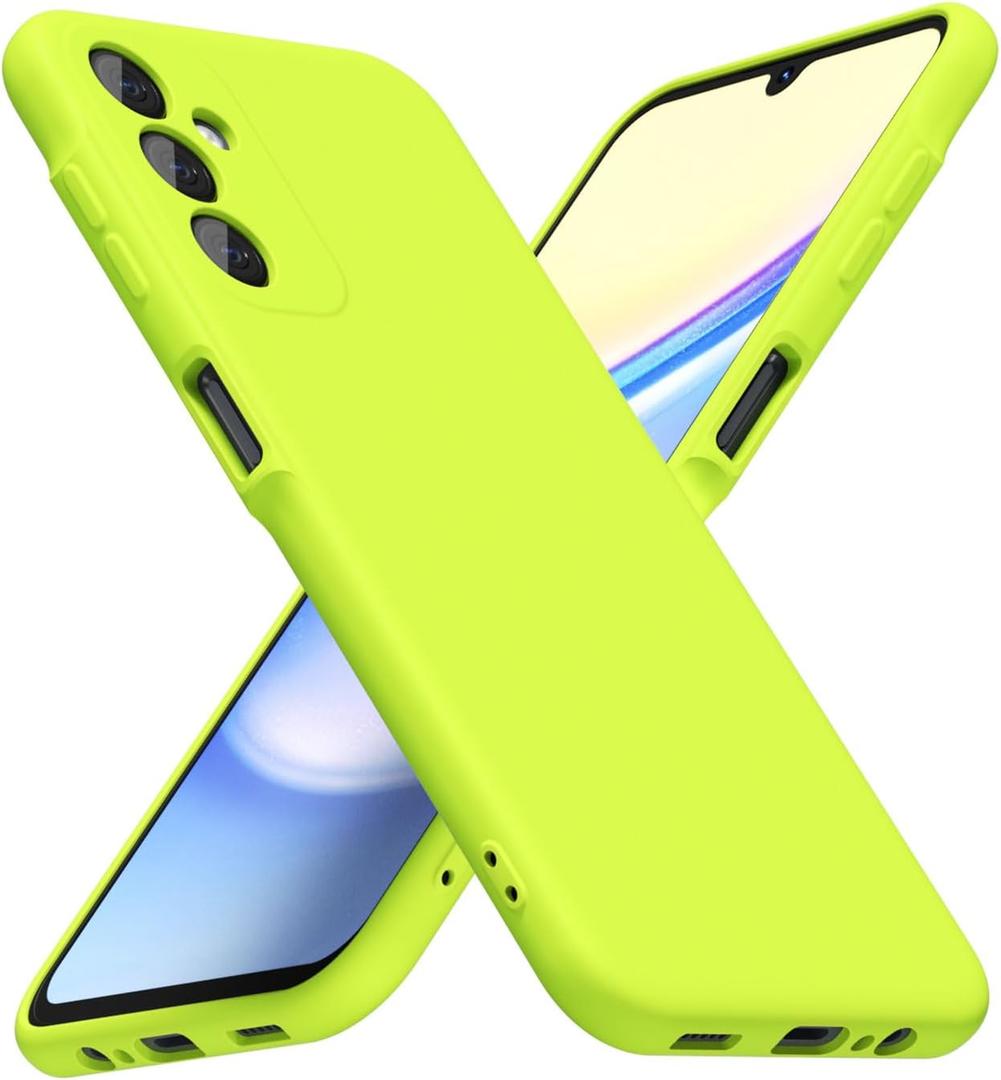 for Samsung Galaxy A15 5G Phone Case Silicone, Fluorescent Neon Lime Green Bright Color Matte TPU, Minimalist Ultra Thin Slim Soft Rubber Gel Cute Case for Women Men, Camera Cover Protection