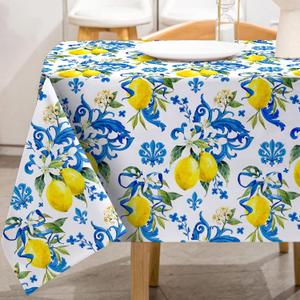 Whaline Lemon Tablecloth Rectangle Italian Lemons Fabric Table Cloth Waterproof Washable Spring Summer Lemon Table Cover for Picnic Dinner Table Home Kitchen Party Decoration, 60 x 104 Inch