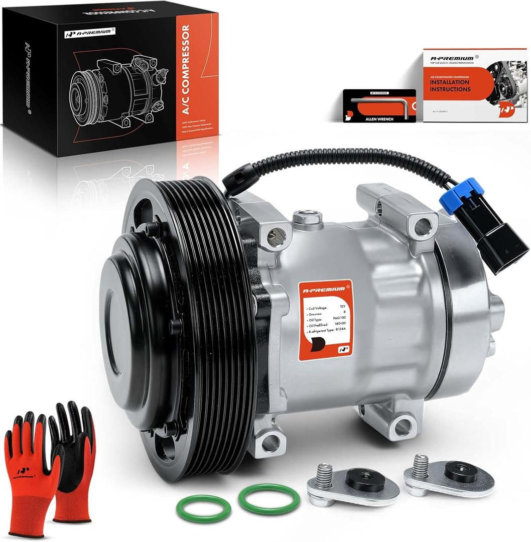 A-Premium Air Conditioner AC Compressor with Clutch Compatible with Volvo VAH 2011-2015, VHD 2008-2015, VNL 2008-2016, VNM 2008-2016 & Mack LEU MRU 2008-2015, 8.9L 10.8L 11.9L 12.1L 12.8L 14.9L 16.1L