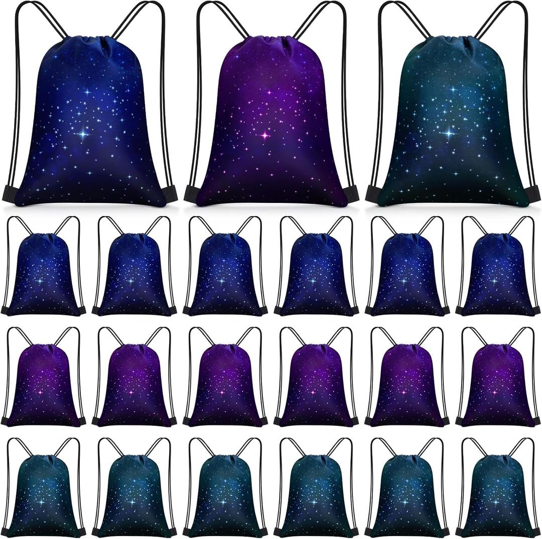Censen 24 Pcs Starry Sky Drawstring Bags Set Bulk 12 x 10 Inch Waterproof Beach Bags for Girls Boys Kids Starry Galaxy Theme Party Birthday Party Favor Bags Supplies