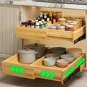 BAMEOS 2-Pack 14" to 20" Adjustable Width Soft Close Slide Out Bamboo Wood Drawer Organizer for Kitchen,Pantry, Bathroom & Under Sink, 2-Pack Wooden Storage, 21" Depth, 66 lbs Capacity