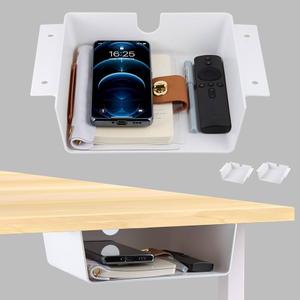 rgcgeem 4 Pack Under Desk Storage Shelf - Maximize Your Workspace with Under Desk Drawers - Easy Organizing, Non-Marking Tape Installation, ABS Plastic Material - Perfect for Home & Office - White