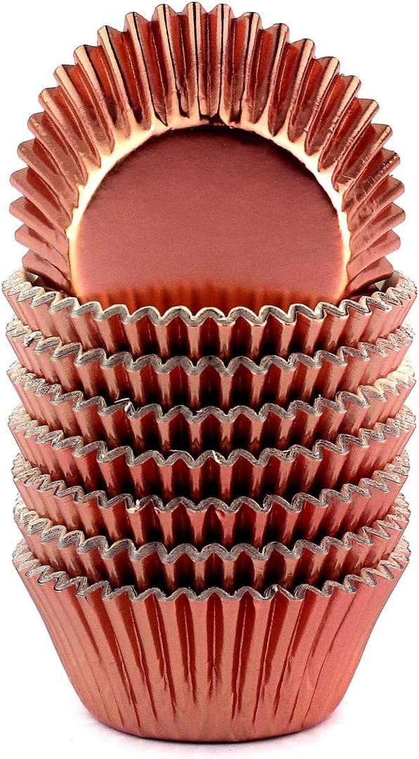 Foil Cupcake Liners Baking Cups Paper Standard Rose Gold, 200 Pack