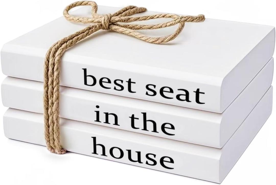 Farmhouse Bathroom Decor - Funny Rustic Wooden Decorative Books for Bathroom Shelf Decor - White Decorative Sign for Guest Restroom