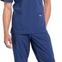 Cherokee Scrub Set for Men V-Neck Top & Fly Front Tapered Leg Cargo Pant with 9 Pockets & 2-Way Stretch Fabric- CK00042C, XL, Navy