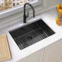 Kitchen Sink 27x18 Inch Undermount Kitchen Sink Gunmetal Black 16 Gauge Stainless Steel Single Bowl with Accessories Round Corners Handmade