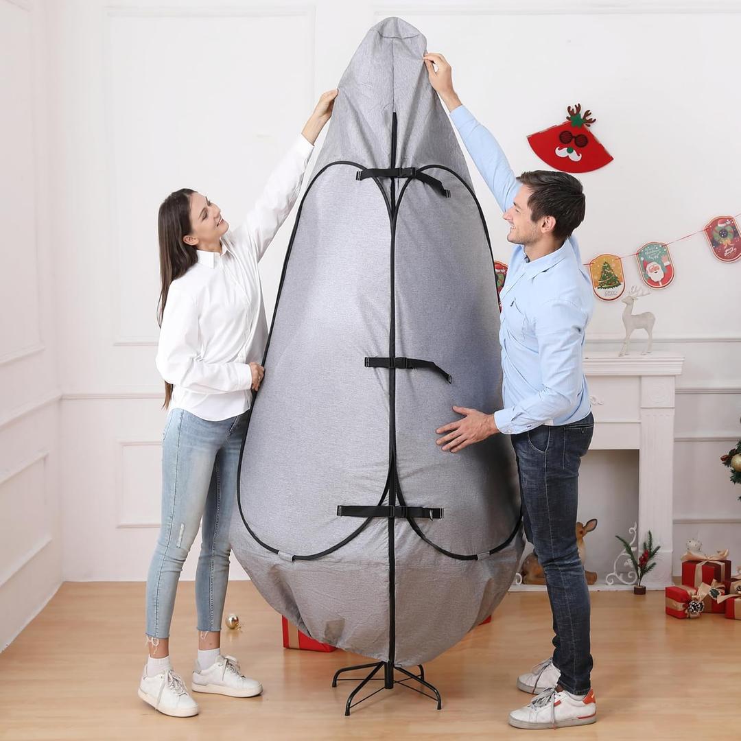 Christmas Tree Bag 9 Ft Large Christmas Tree Storage Bag 9 Foot Tree, Christmas Tree Cover For Upright Storage with Reinforced Handles (Grey)