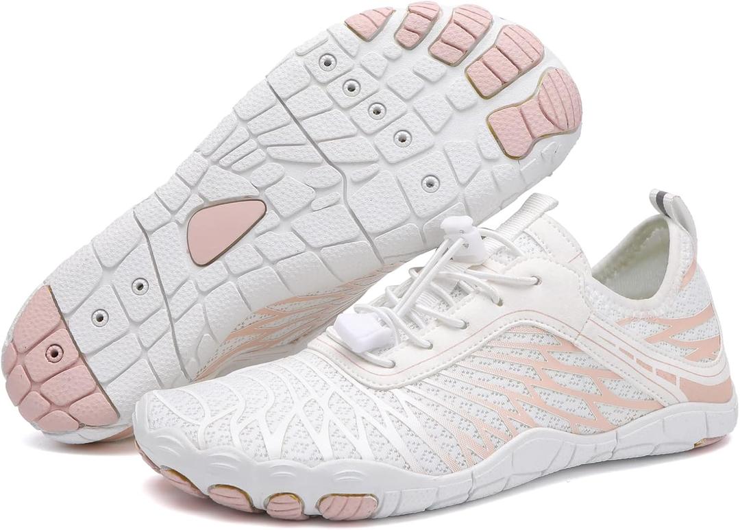 Hike Barefoot Shoes Womens Mens Footwear for Walking,Barefoot Shoe with Wide Toe Box,Healthy & Non-Slip,Breathable Barefoot Vitality Water Shoes for Women,Beach Pool Swim Shoe for Men (Unisex) (12-12.5 Women/10-10.5 Men, White)