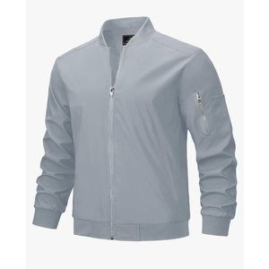 Men's Bomber Jacket Lightweight Casual Spring Fall Windbreaker Zip Up Coat with Pocket, Size M, Grey