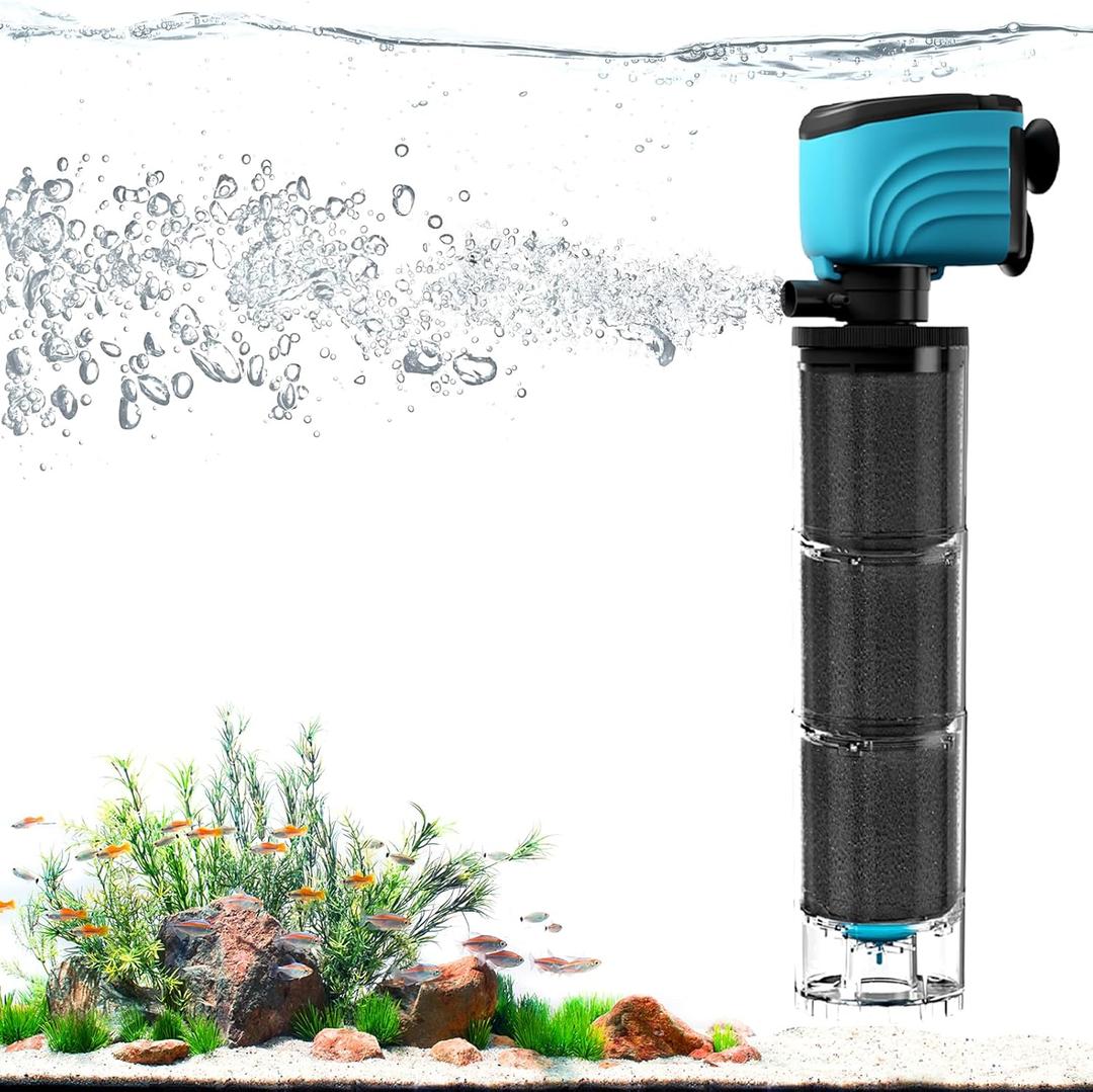Internal Aquarium Filter, Upgraded 100300 Gallon Fish Tank Filters, 660GPH Submersible Whisper Pump for Large Turtle Tanks & Small Pond, Debris Tray, Check Valve, Fresh & Saltwater