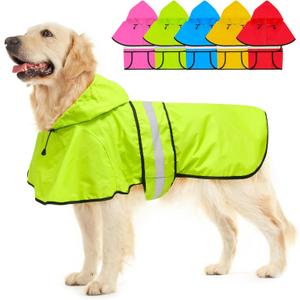 Hooded Dog Raincoat - Reflective Dog Rain Jacket Lightweight Waterproof Rain Coat for Large Dogs (Large, Green)