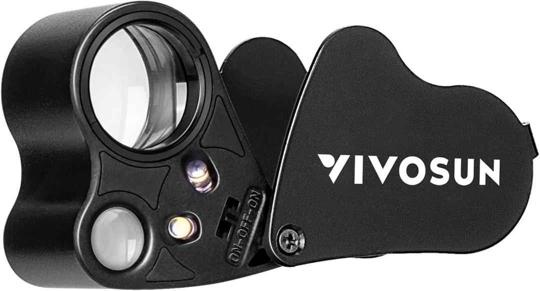 VIVOSUN 30X 60X Illuminated Jewelers Loupe Foldable Magnifier with LED Light for Jewelry Gems Watches Coins Stamps Antiques Black