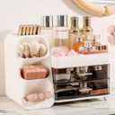 Aveniee Makeup Organizer with Drawers for Vanity, Big Cosmetic Display Case with Makeup Brush Holder, Bathroom Coutertop Organizers and Storage for Skincare Beauty Essentials (White)