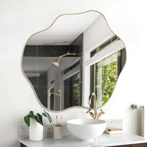 Irregular Mirror, Asymmetrical Wall Mirror, 30"x26.8" Gold Waved Decorative Round Mirrors, Modern Scalloped Mirrors for Living Room Bathroom Bedroom Entryway