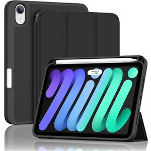 ProCase for iPad mini 7 A17 Pro 2024/iPad Mini 6 2021 8.3 Inch iPad mini 7th/6th Gen Case with Pencil Holder, Trifold Stand Smart Folio with Soft TPU Back Cover for iPad mini 8.3" 7th/6th Gen -Black