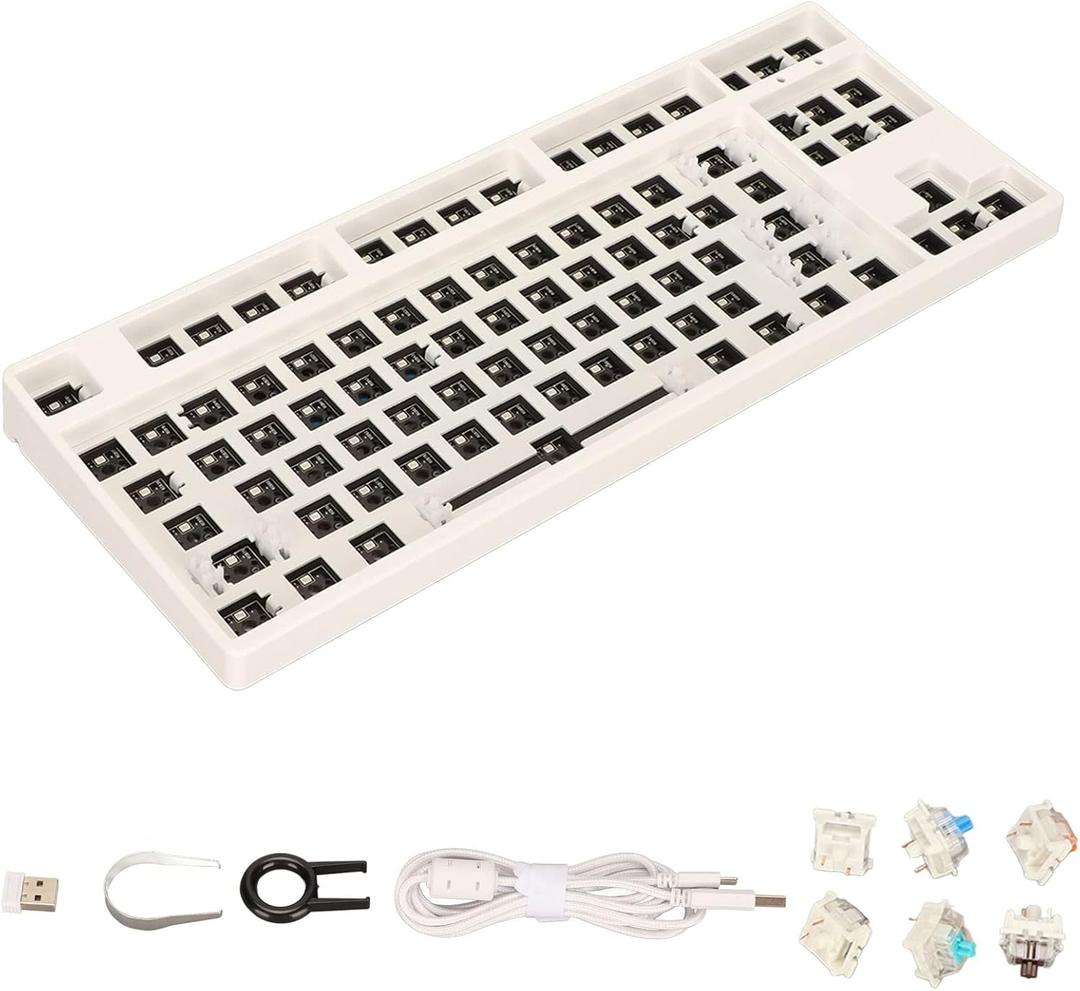 DIY Mechanical Keyboard Kit, 87 Key RGB TKL Layout Switch Gaming Keyboard Hot Swap ABS Aluminum Alloy Modular Mechanical Keyboard for DIY(White)