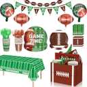Football Party Supplies Kit for 20 Guest Include Paper Cutlery Caddy, Dinner Plate, Dessert Plate, Napkin, Cup, Fork, Banner, Balloon & Tablecloth for Football Tailgate Party Decoration
